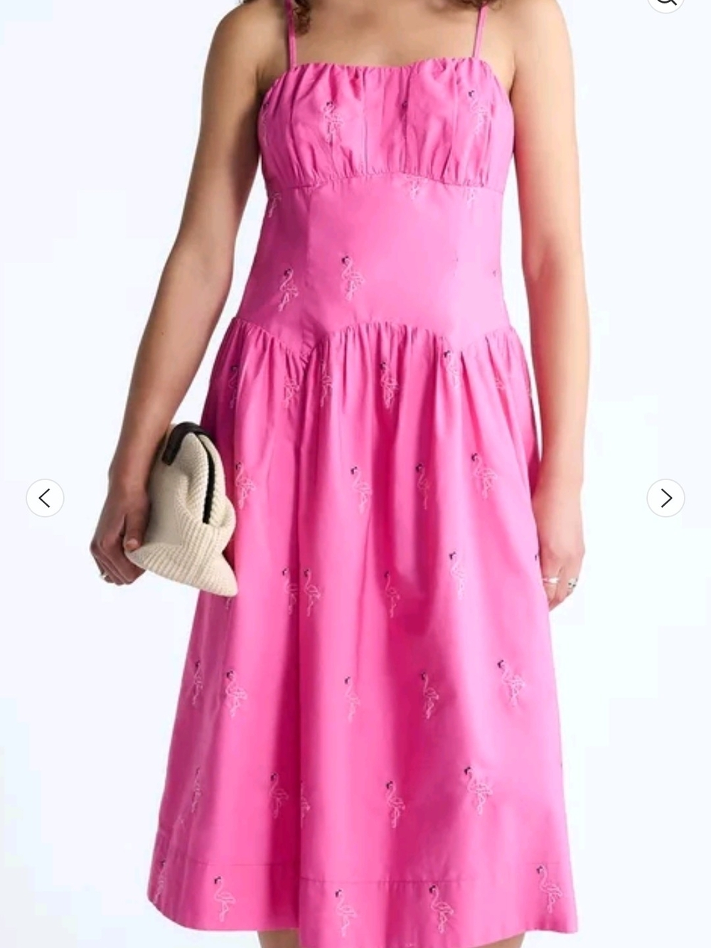 Tie Back Cotton Midi Dress in pink, featuring an all-over embroidered flamingo